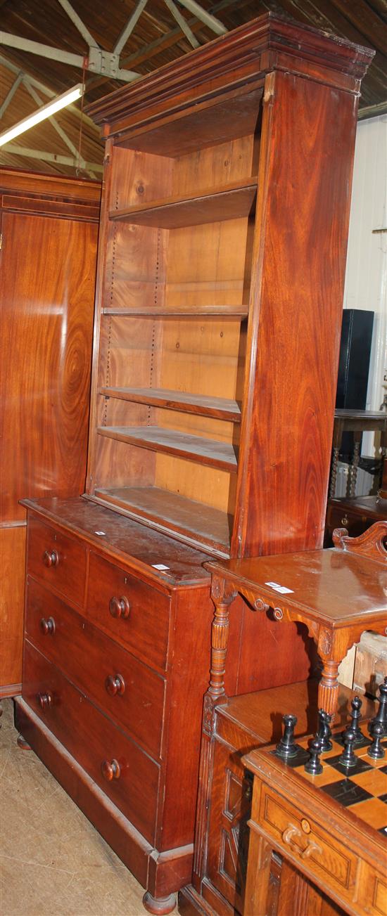 Victorian mahogany chest of drawers & bookshelves
